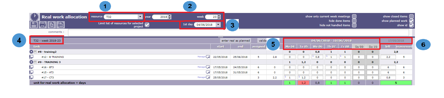Timesheet selector zone