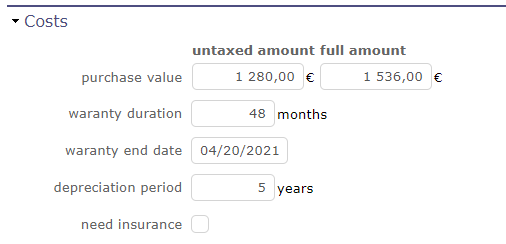 Costs section