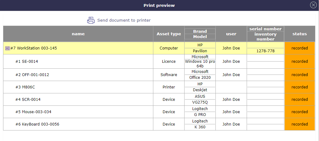 Asset composition section