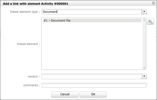 Dialog box - Add a link with element