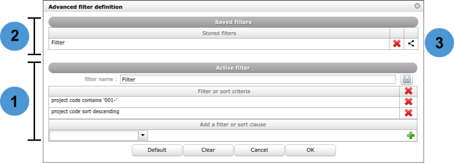 Dialog box - Advanced filter definition