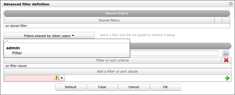 Dialog box - Advanced filter definition with shared filter