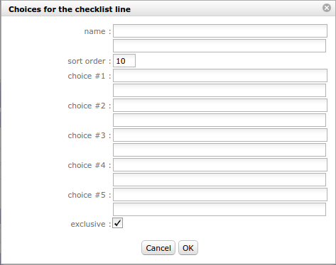 Dialog box - Choices for the checklist lines