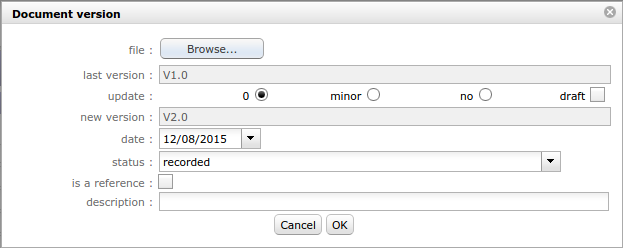 Dialog box - Document version