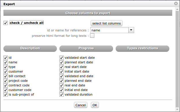 Dialog box - Export