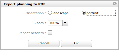 Dialog box - Export planning to PDF