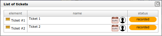 Dialog box - List of tickets