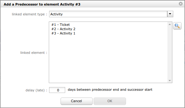Dialog box - Predecessor or Successor element