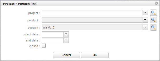Dialog box - Project-Version link