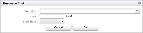 Resource cost dialog box