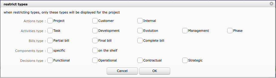 Dialog box - Restrict types for the project
