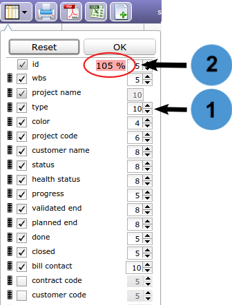 Dialog box - Select columns to display