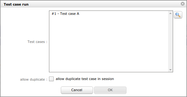 Dialog box - Test case run