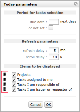 Dialog box - Today parameters