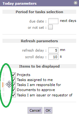 Dialog box - Today parameters