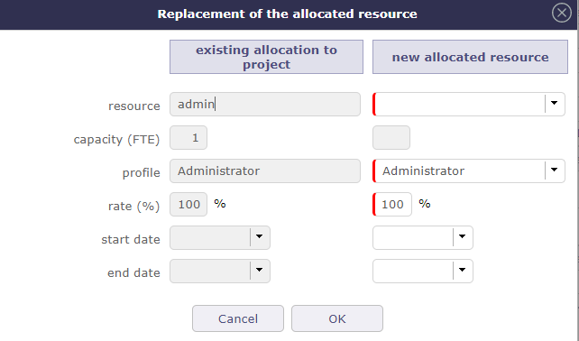 Dialog box - Replace allocation