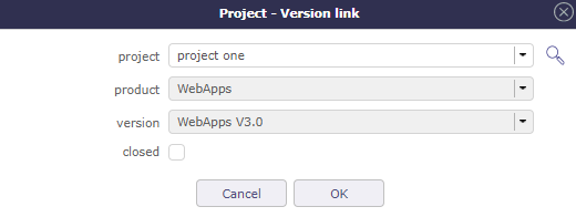 Dialog box - Project-Version link