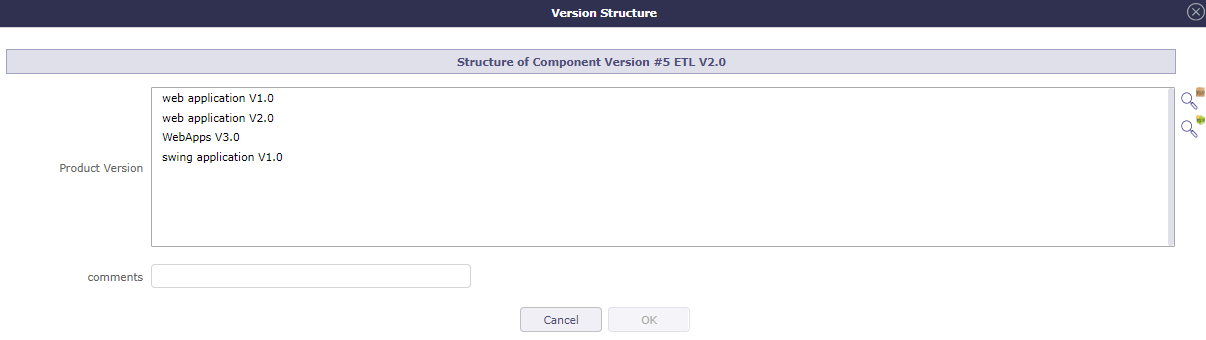 Dialog box - Version structure