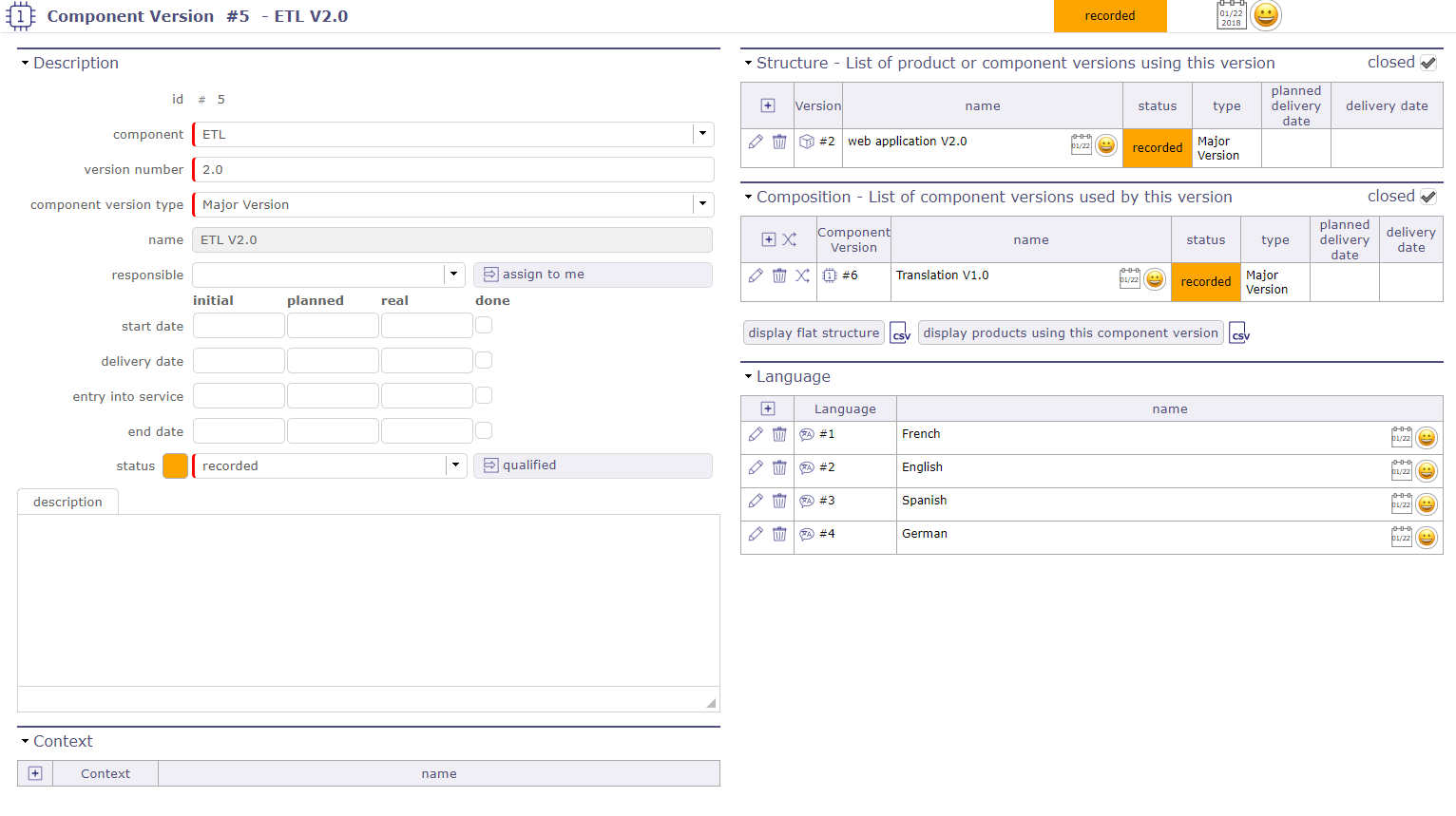 Component version details