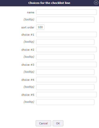 Dialog box - Choices for the checklist lines