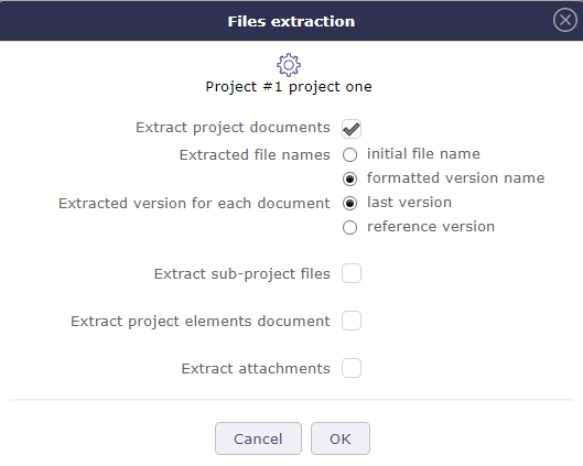 Document's files extraction for project