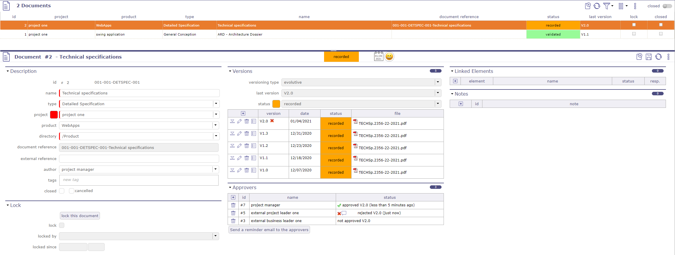 Documents screen