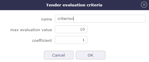 Evaluation criteria pop-up