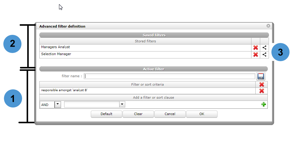 Dialog box - Advanced filter definition