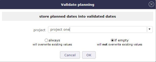 Dialog box - Store planned dates