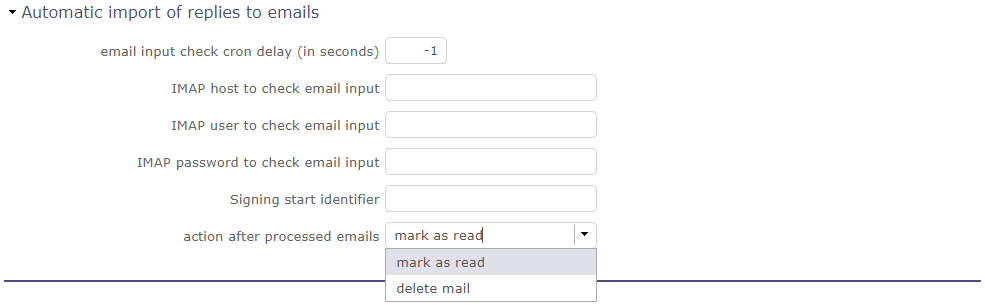 Global parameter for automatic import for replies email