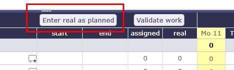 Enter real as planned on the timesheet screen