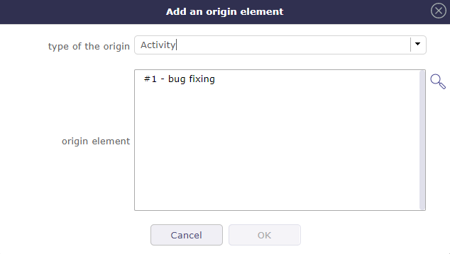 Dialog box - Add an origin element