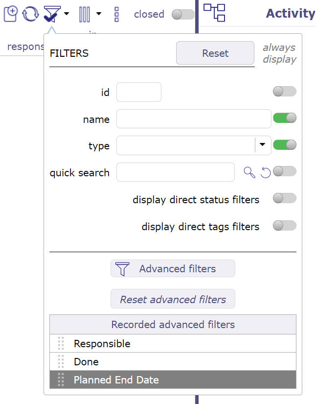 List of filters