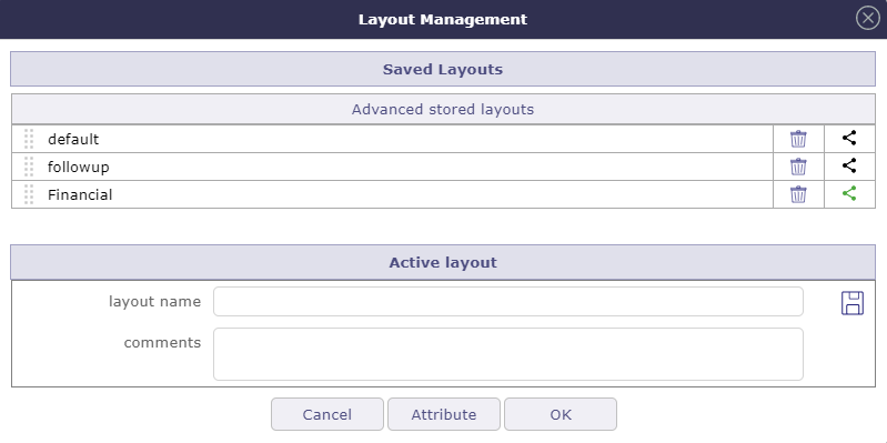 Layout Management window