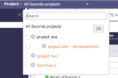 Example display for project selector favorites