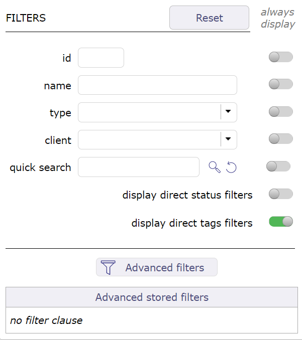 filters tags