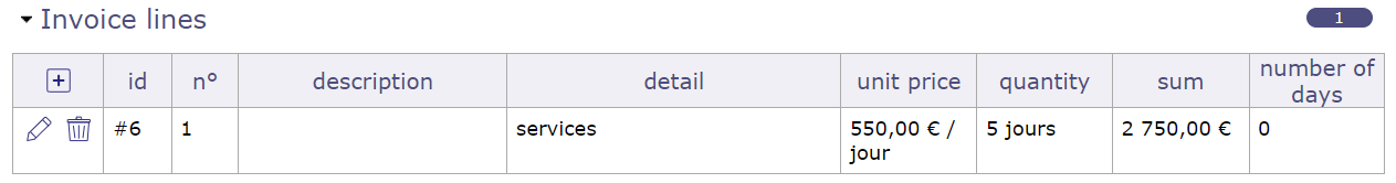 Invoice line for manual invoicing.