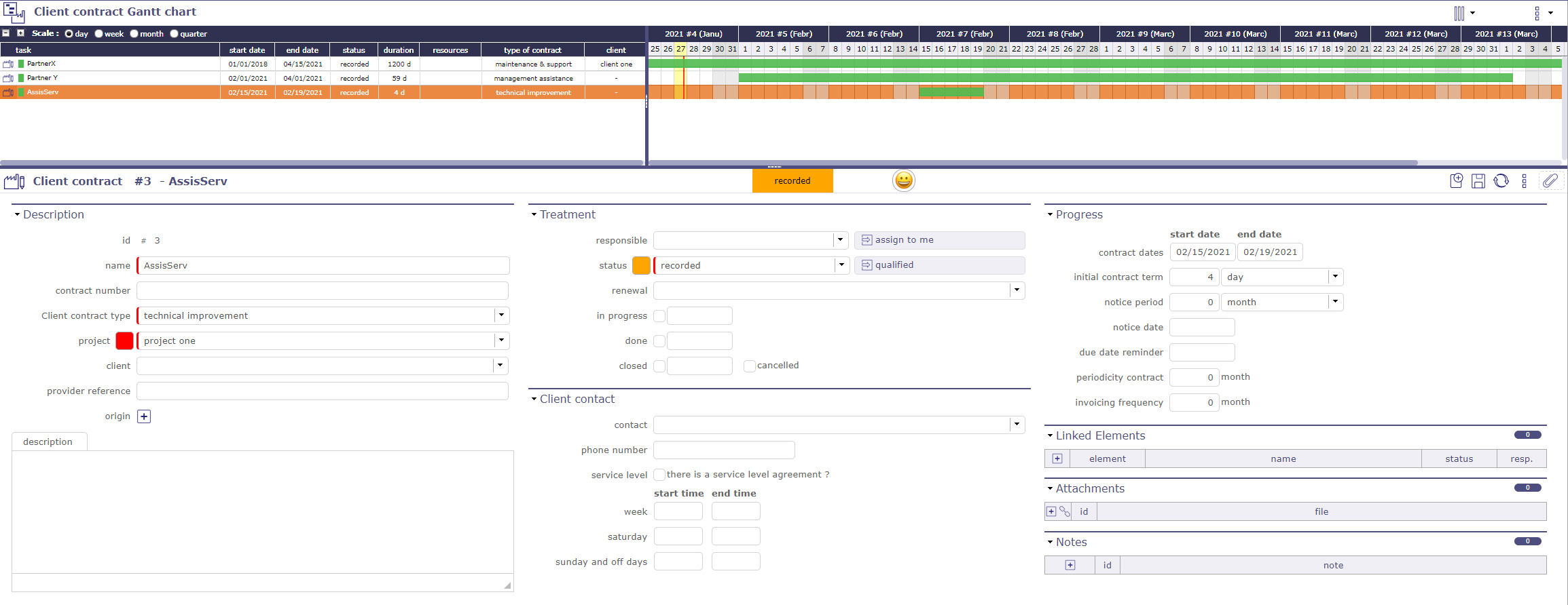 Client contract gantt chart screen