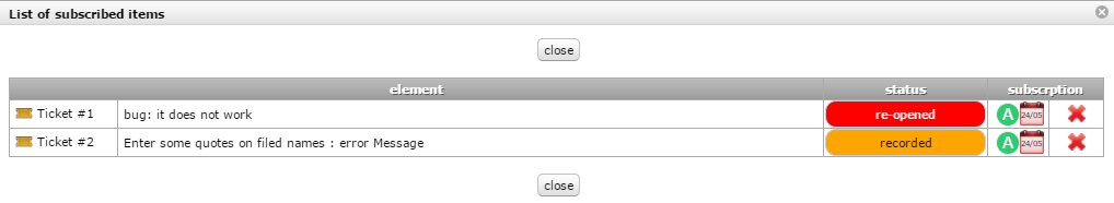 Dialog box - Display list of tracked items