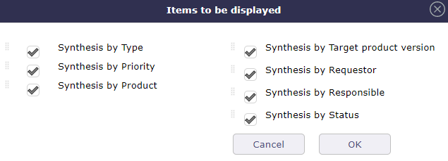 Dialog box - Ticket dashboard parameters