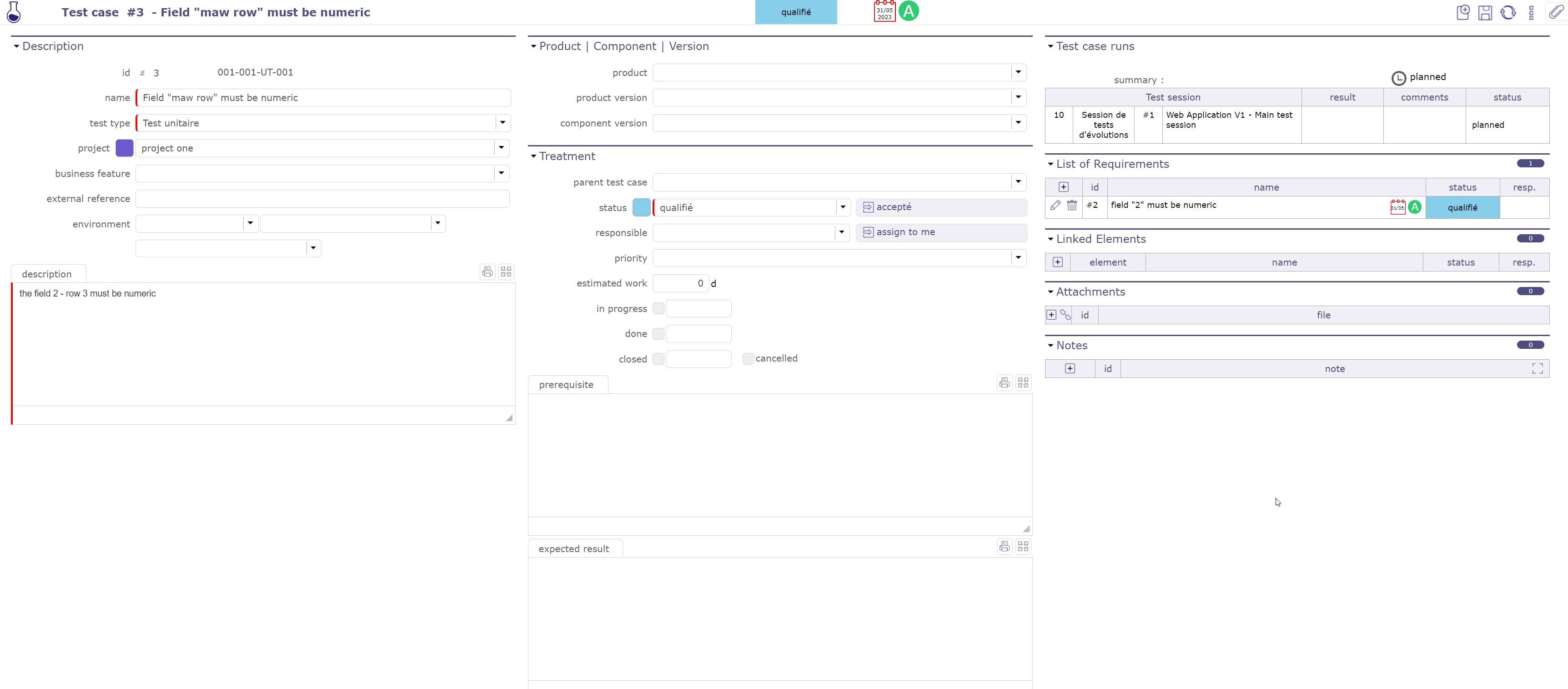 Test cases screen