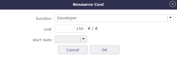 Resource cost dialog box
