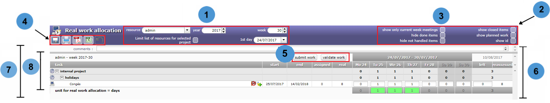 Timesheet zone screen