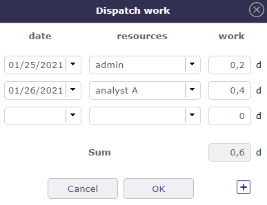 Dialog box - Dispatch work