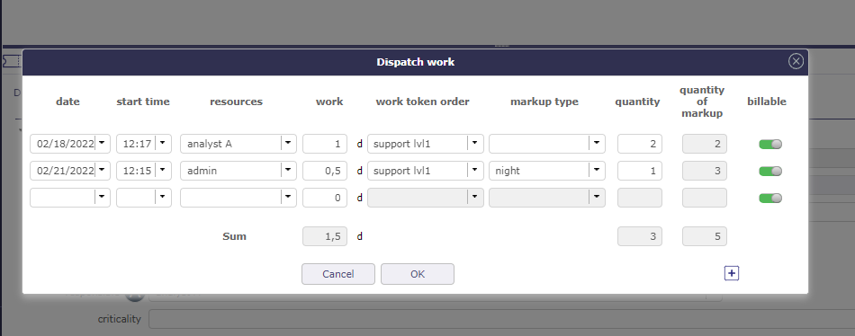 Dispatch work with selection of tokens