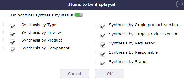 Dialog box - Ticket dashboard parameters