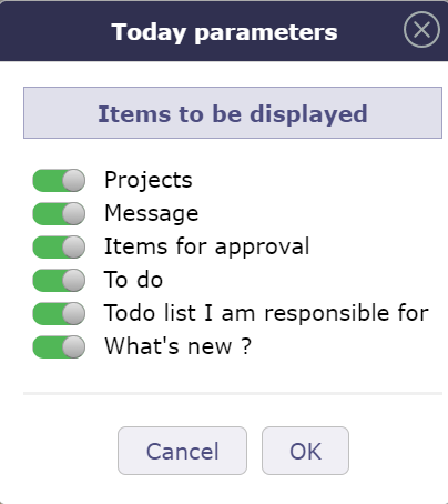 Dialog box - Today parameters
