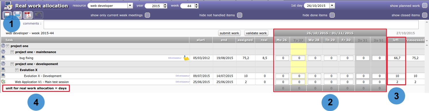 Input timesheet zone