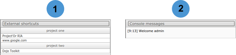 External shortcuts and Console messages windows