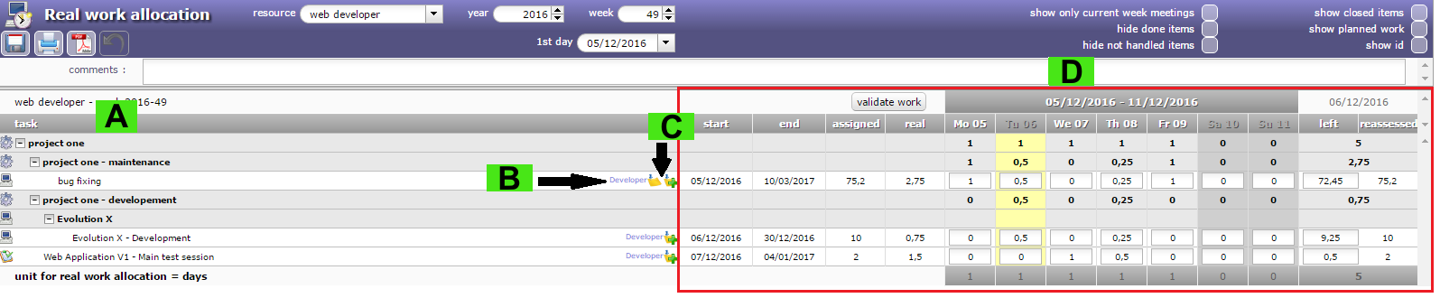 Task list zone